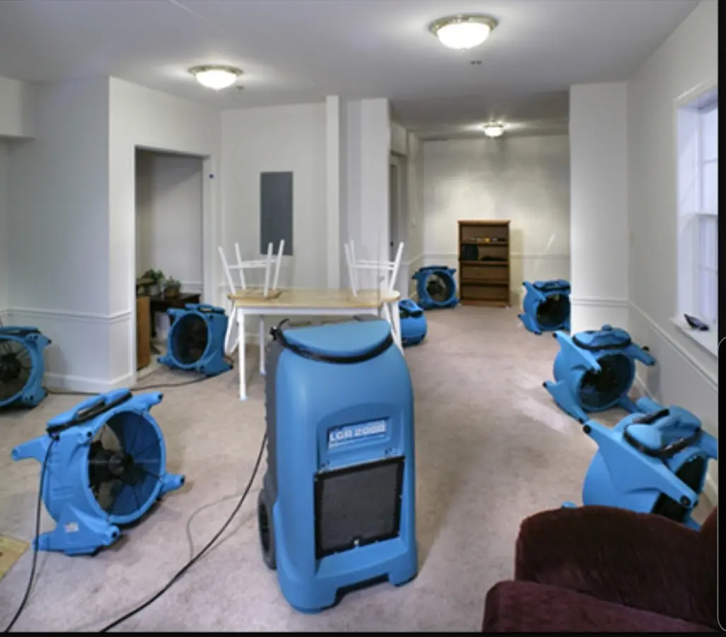 Air movers and dehumidifier setup for Water Damage Restoration in Shoreline