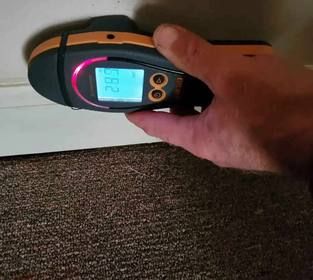 Moisture detection at baseboard during Storm Damage Restoration in Shoreline